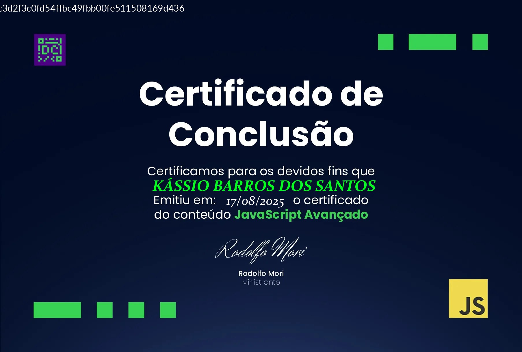Certificado JavaScript Avançado - DevClub 2025