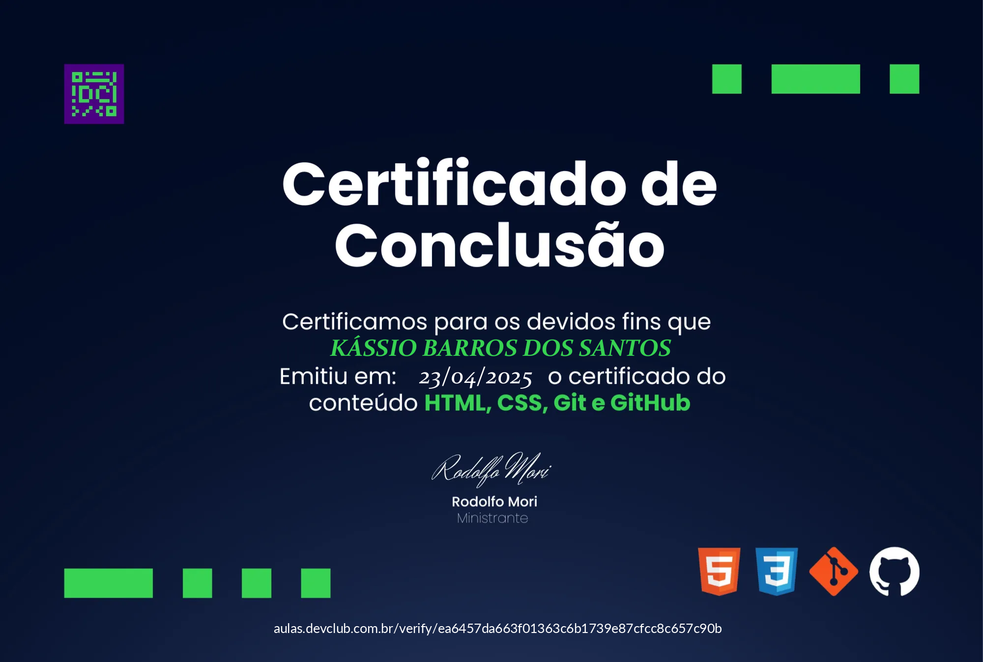 Certificado HTML e CSS - DevClub 2025